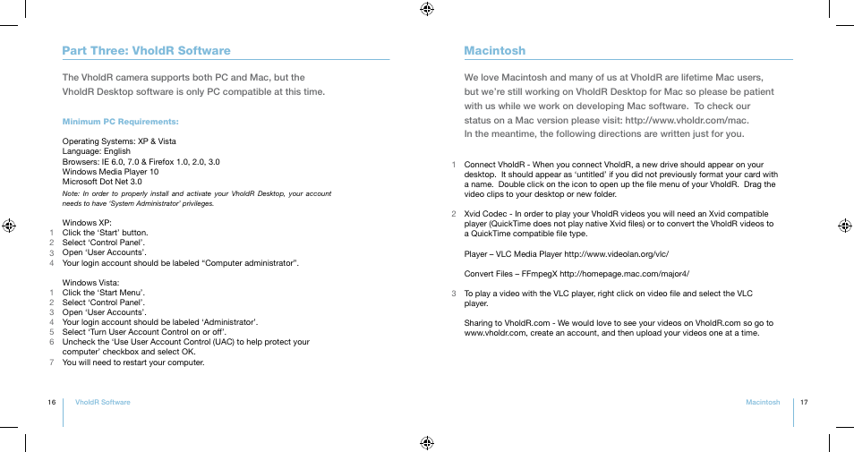 Part three: vholdr software macintosh | Contour VholdR J61250712V1100 User Manual | Page 9 / 17