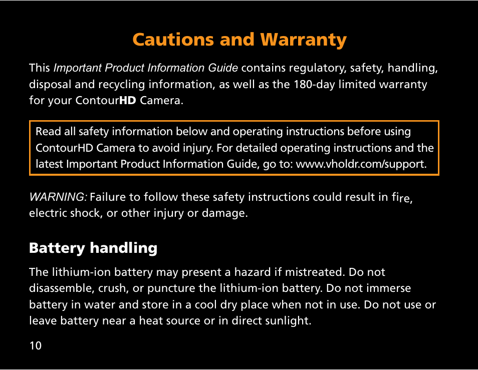 Cautions and warranty | Contour ContourHD User Manual | Page 12 / 20