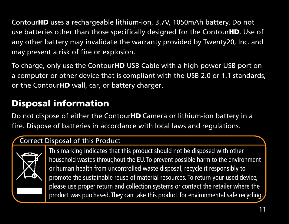 Disposal information | Contour ContourHD User Manual | Page 13 / 20