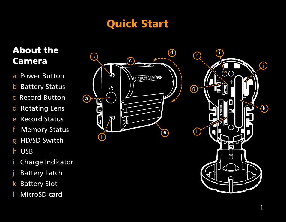 Quick start, About the camera | Contour ContourHD User Manual | Page 3 / 20