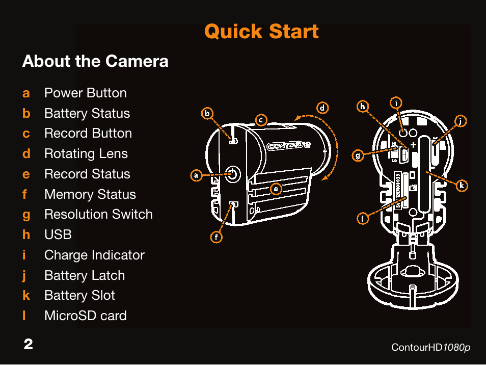 Quick start, About the camera | Contour ContourHD1080p User Manual | Page 2 / 19
