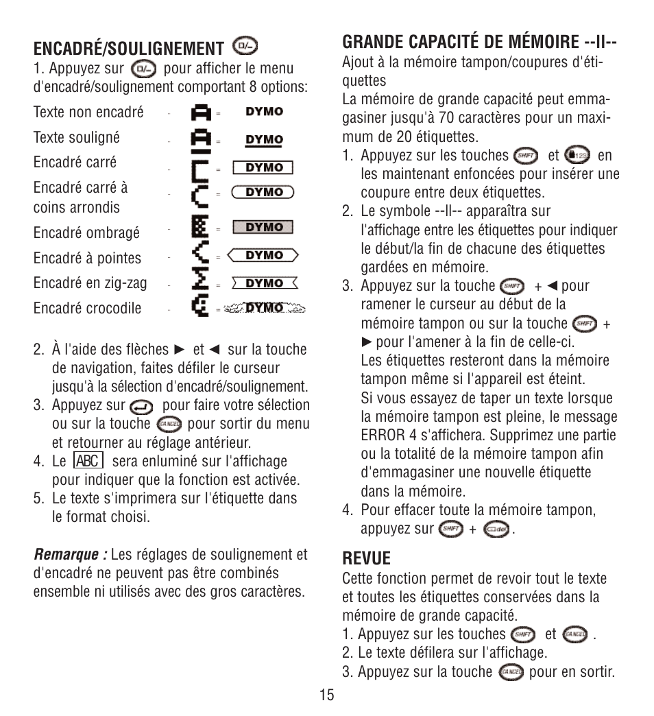Esselte LECTRA TAG QX50 User Manual | Page 15 / 28
