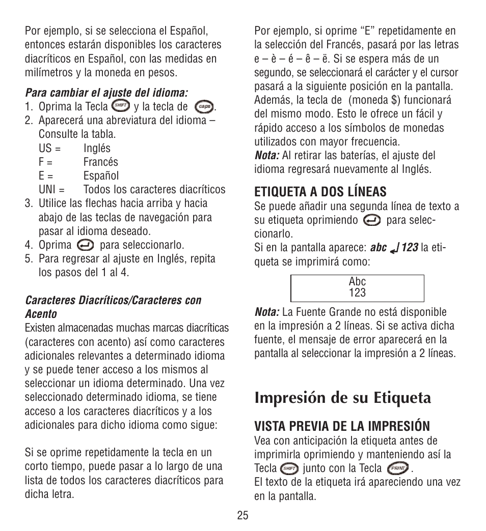 Impresión de su etiqueta | Esselte LECTRA TAG QX50 User Manual | Page 25 / 28