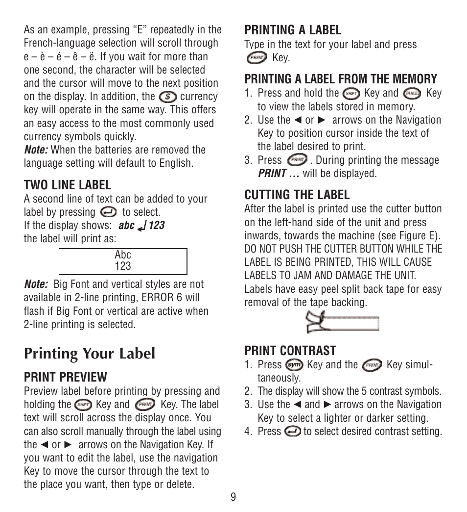 Printing your label | Esselte LECTRA TAG QX50 User Manual | Page 9 / 28
