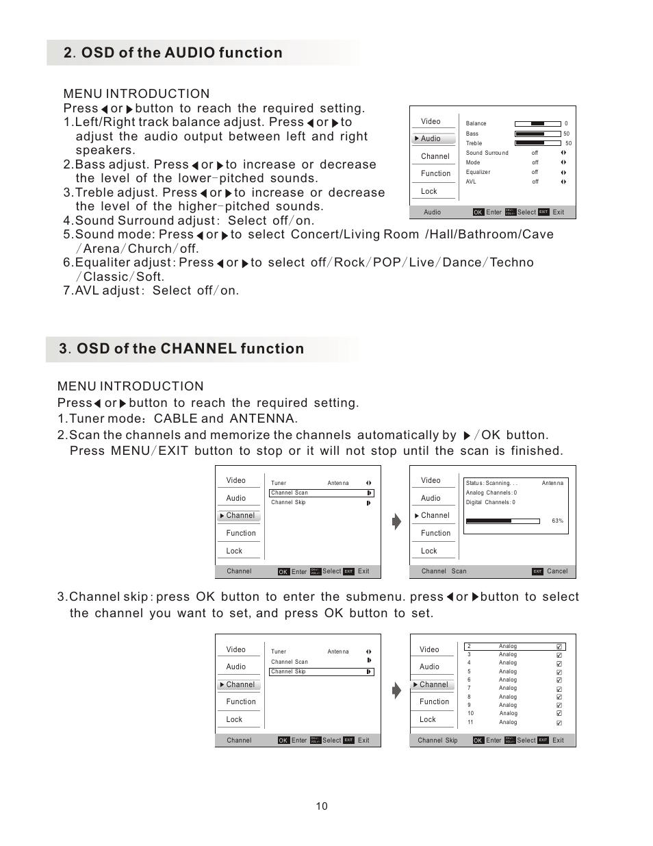 3 . osd of the channel function, 2 . osd of the audio function | Esselte LCP4210 User Manual | Page 13 / 18