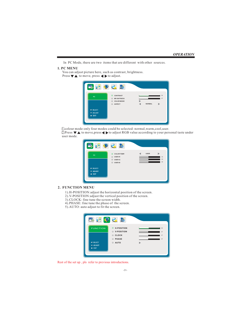 Operation, Pc menu, Function menu | Esselte LCD2622 User Manual | Page 22 / 25