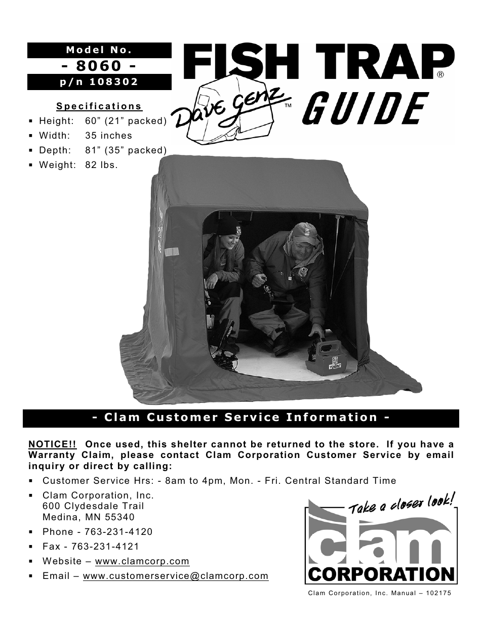 Clam Corp Fish Trap Guide 8060 User Manual | 14 pages