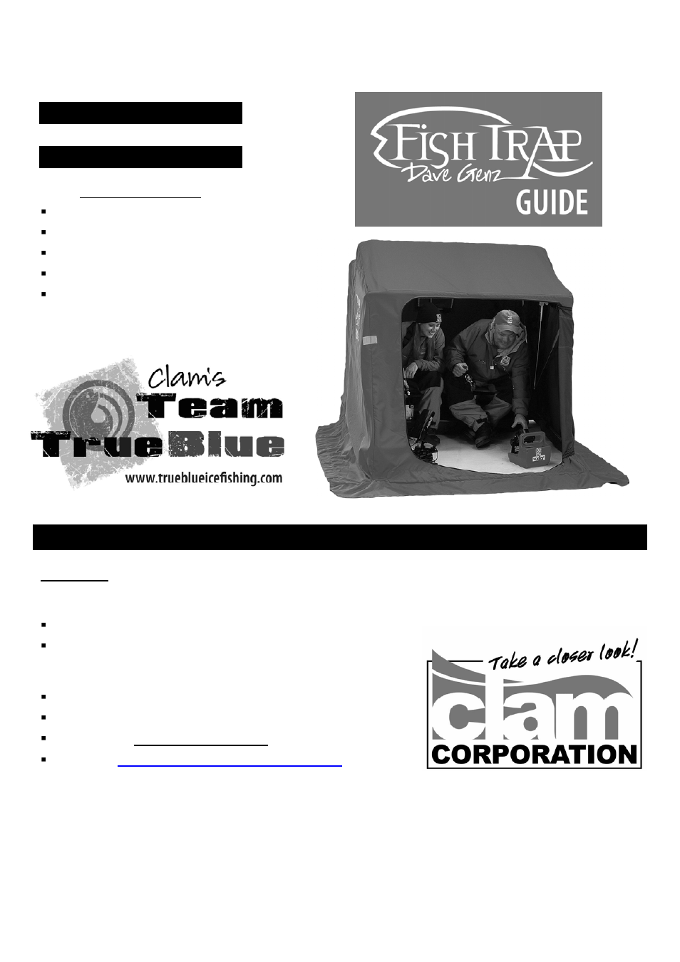 Clam Corp Fish Trap 8323 User Manual | 10 pages