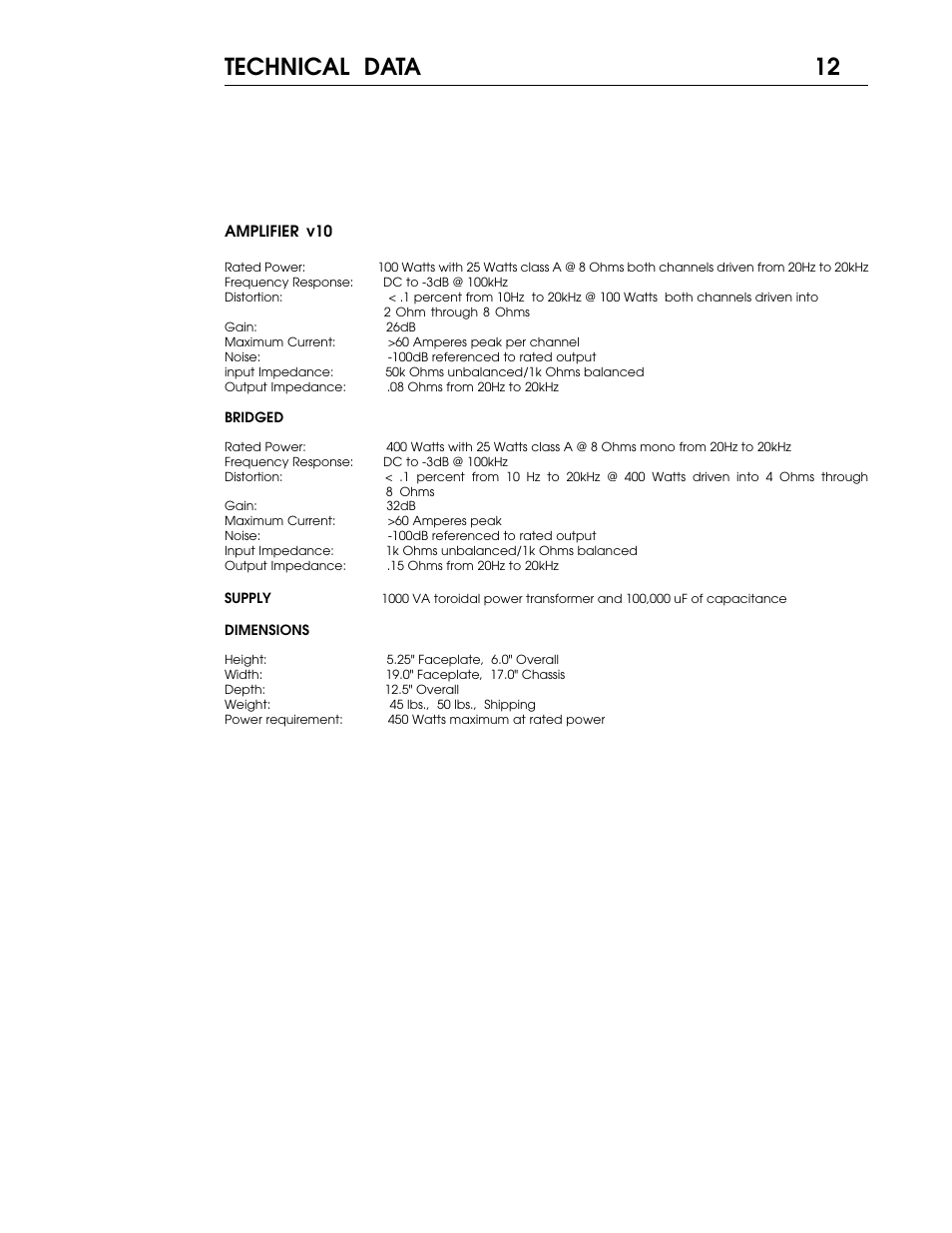 12 technical data | Coda V10 User Manual | Page 13 / 18