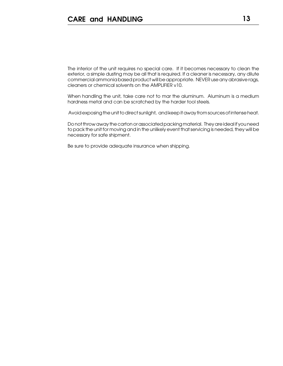 13 care and handling | Coda V10 User Manual | Page 14 / 18