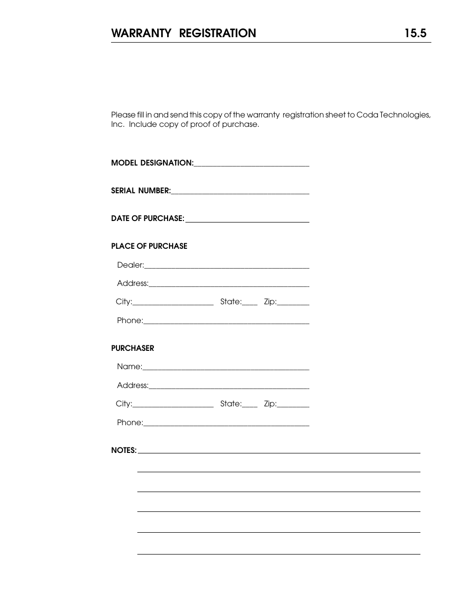 Warranty registration 15.5 | Coda V10 User Manual | Page 17 / 18