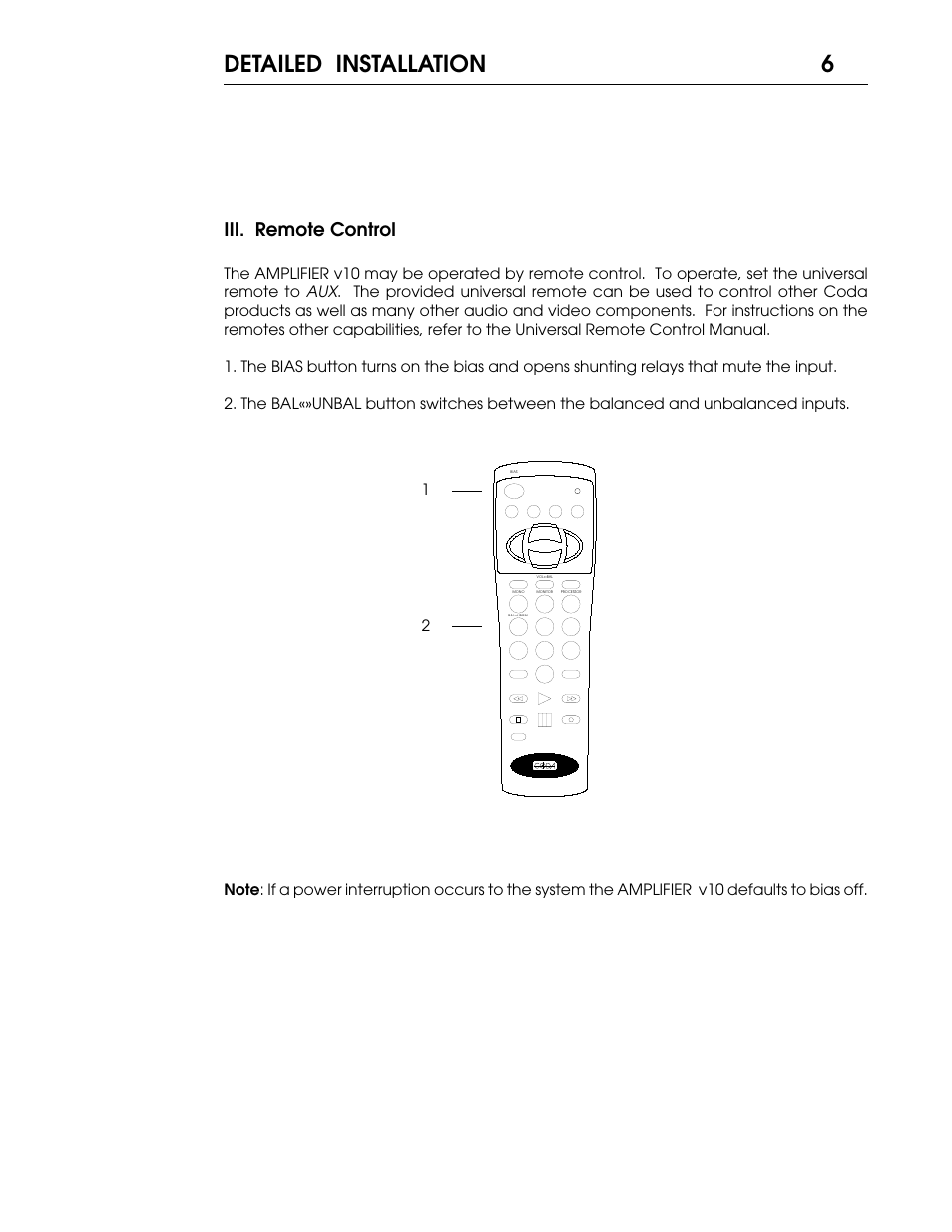 Detailed installation, Iii. remote control | Coda V10 User Manual | Page 7 / 18