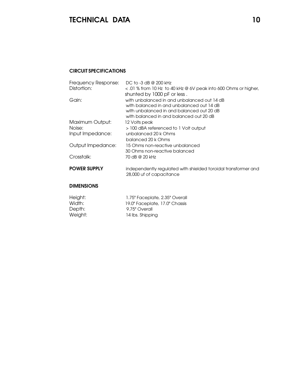 Technical data | Coda 02b User Manual | Page 11 / 16