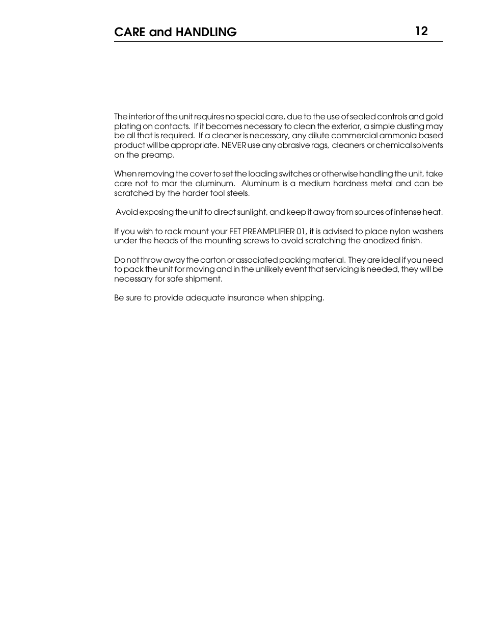 Care and handling | Coda 01 User Manual | Page 13 / 17