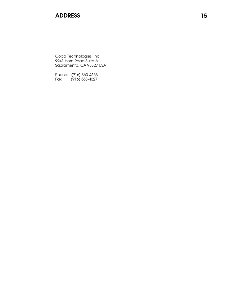 Address | Coda 01 User Manual | Page 17 / 17