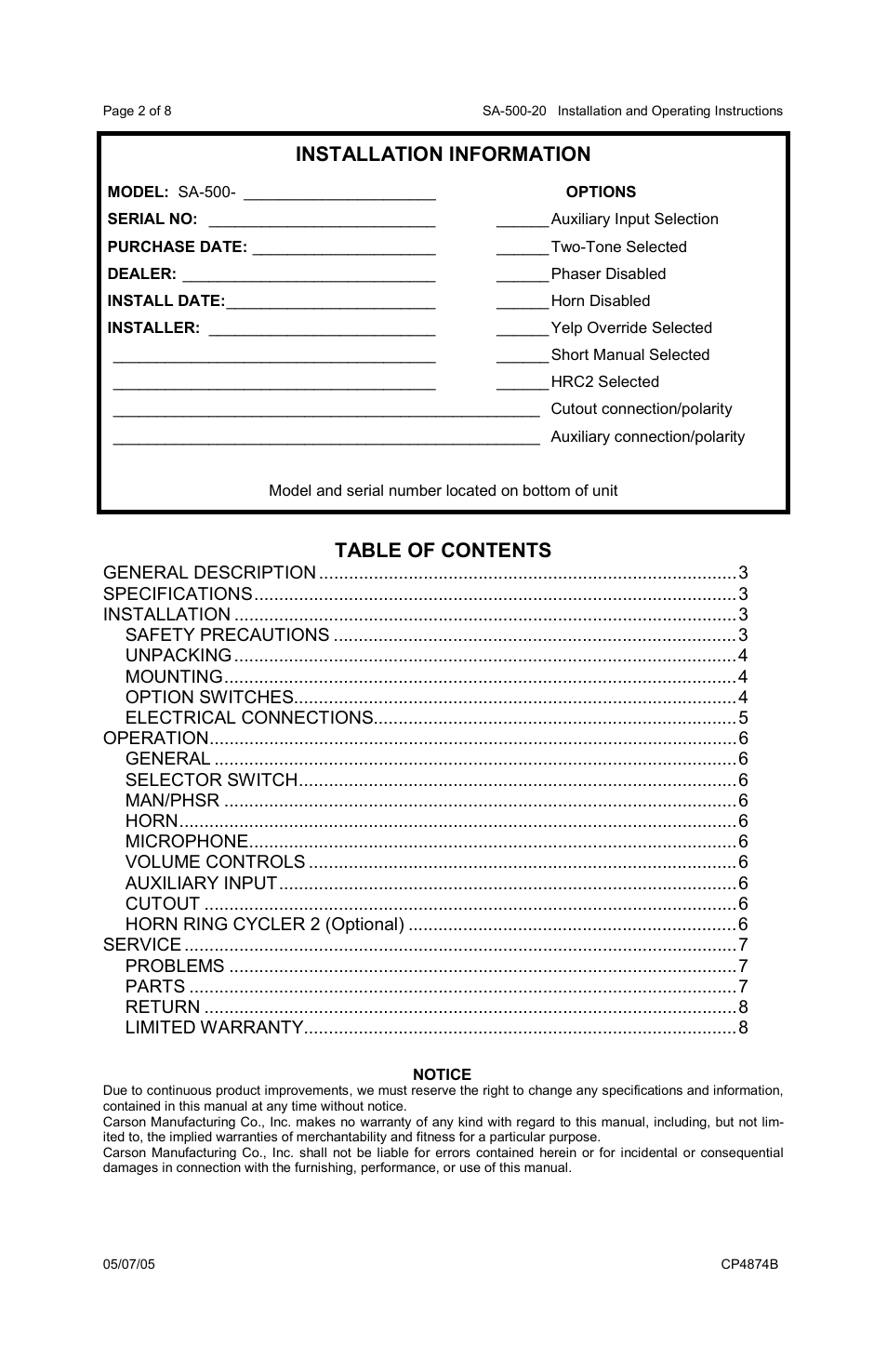 Carson SA-500-20 User Manual | Page 2 / 8