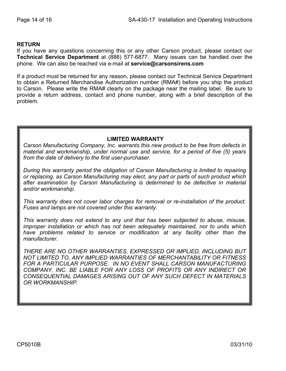 Carson SA-430-17 User Manual | Page 14 / 16
