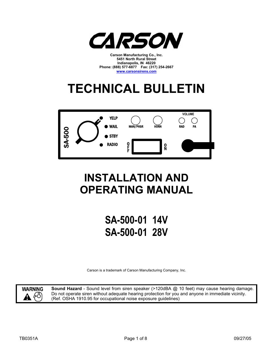 Carson SA-500-01 28V User Manual | 8 pages