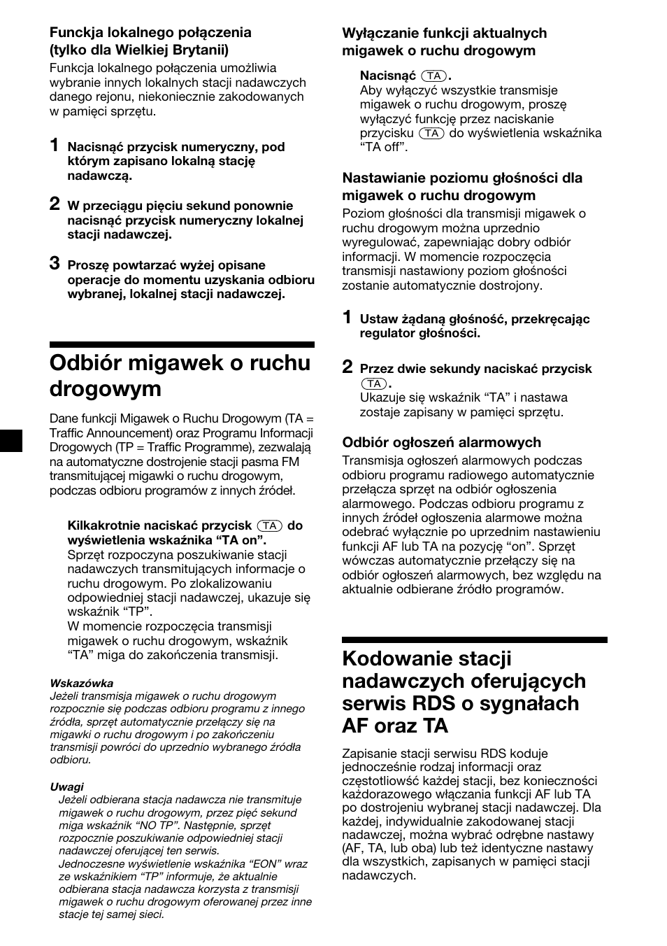 Odbiór migawek o ruchu drogowym | Sony XR-C7500RX User Manual | Page 100 / 212