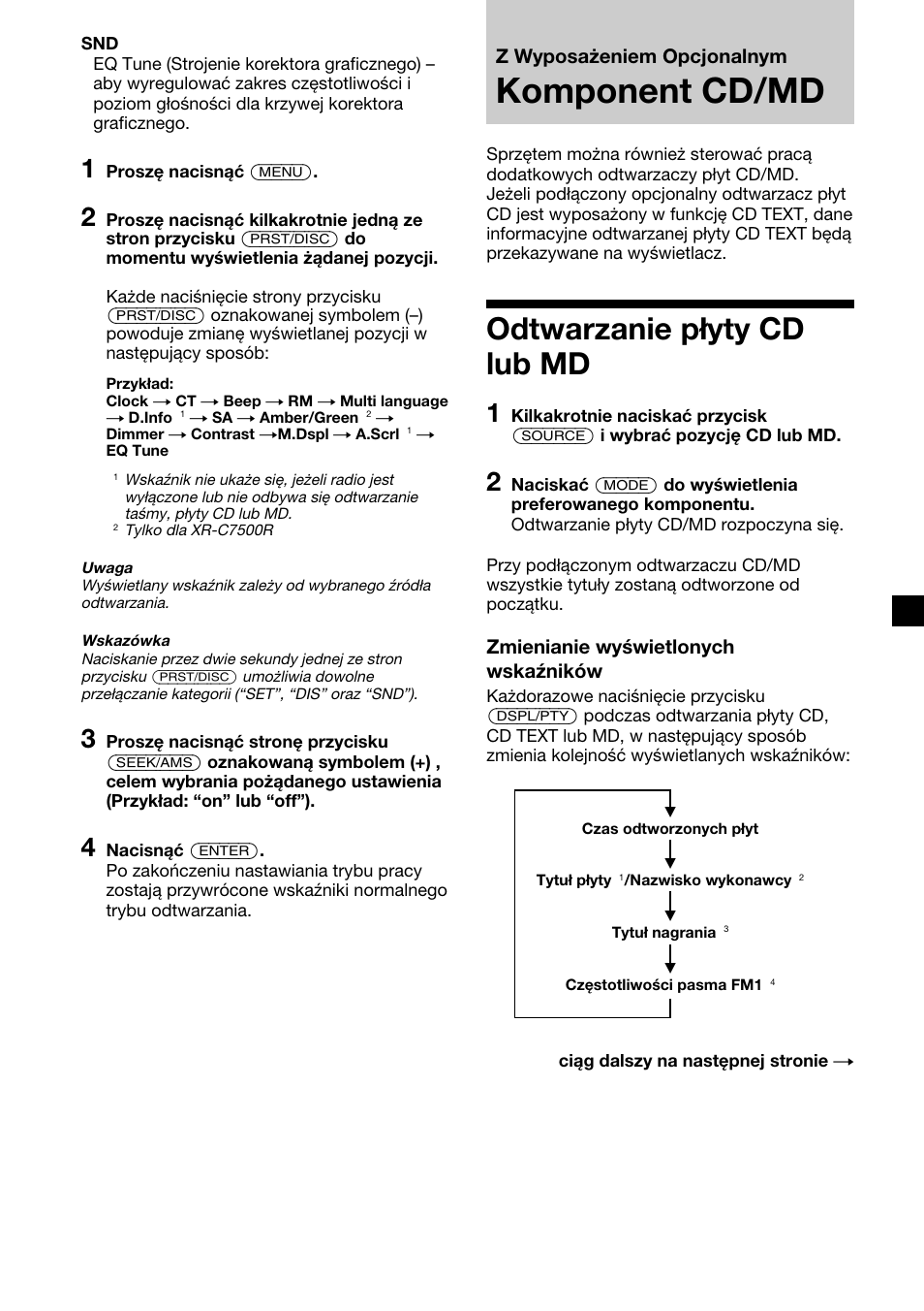 Komponent cd/md, Odtwarzanie płyty cd lub md | Sony XR-C7500RX User Manual | Page 115 / 212