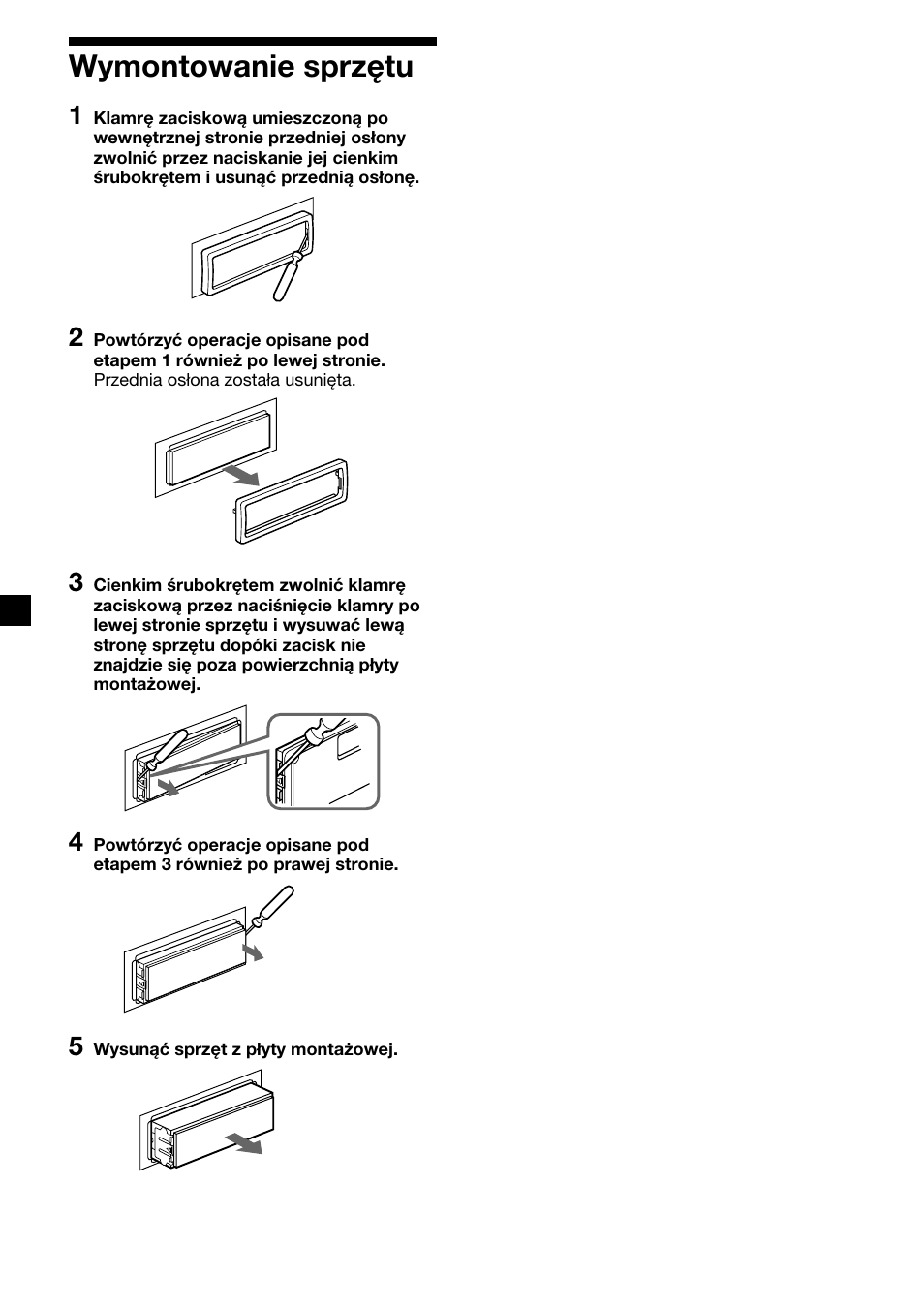 38 wymontowanie sprzętu | Sony XR-C7500RX User Manual | Page 122 / 212