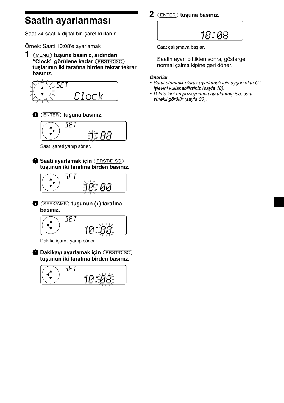 9saatin ayarlanması | Sony XR-C7500RX User Manual | Page 135 / 212