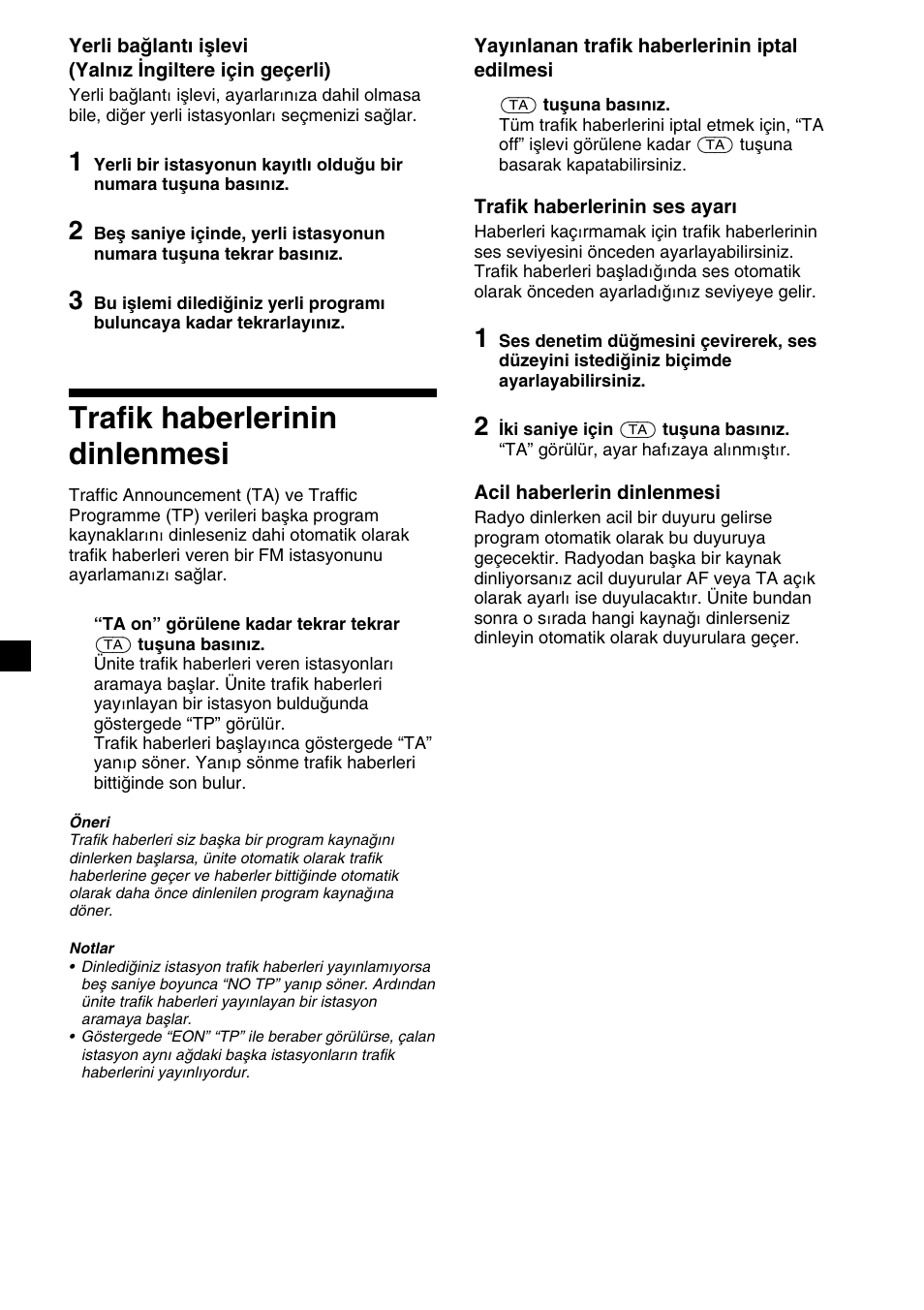 Trafik haberlerinin dinlenmesi | Sony XR-C7500RX User Manual | Page 142 / 212
