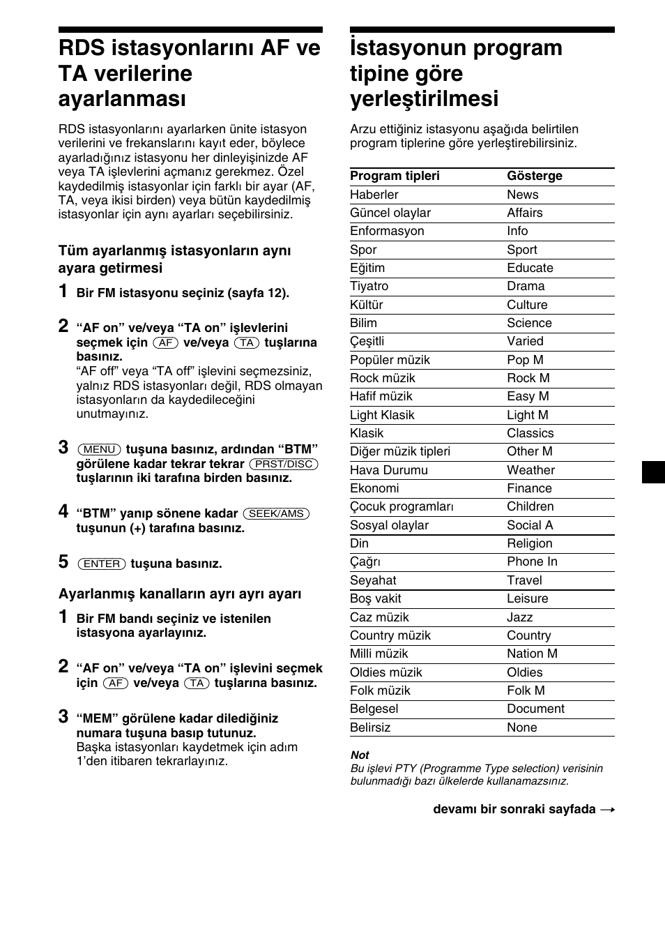 Istasyonun program tipine göre yerleştirilmesi | Sony XR-C7500RX User Manual | Page 143 / 212