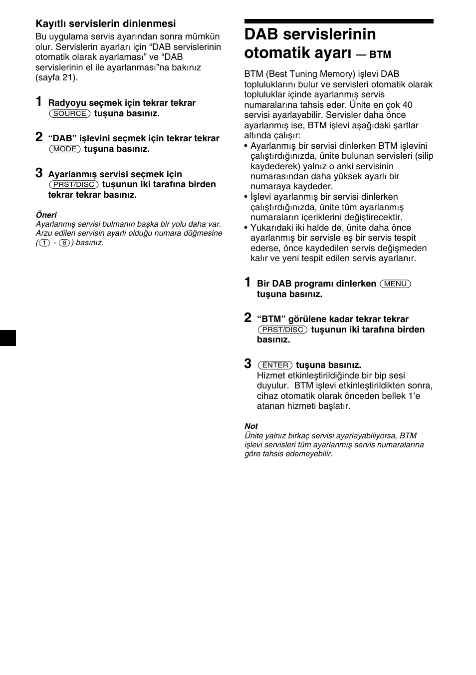 20 dab servislerinin otomatik ayarı | Sony XR-C7500RX User Manual | Page 146 / 212