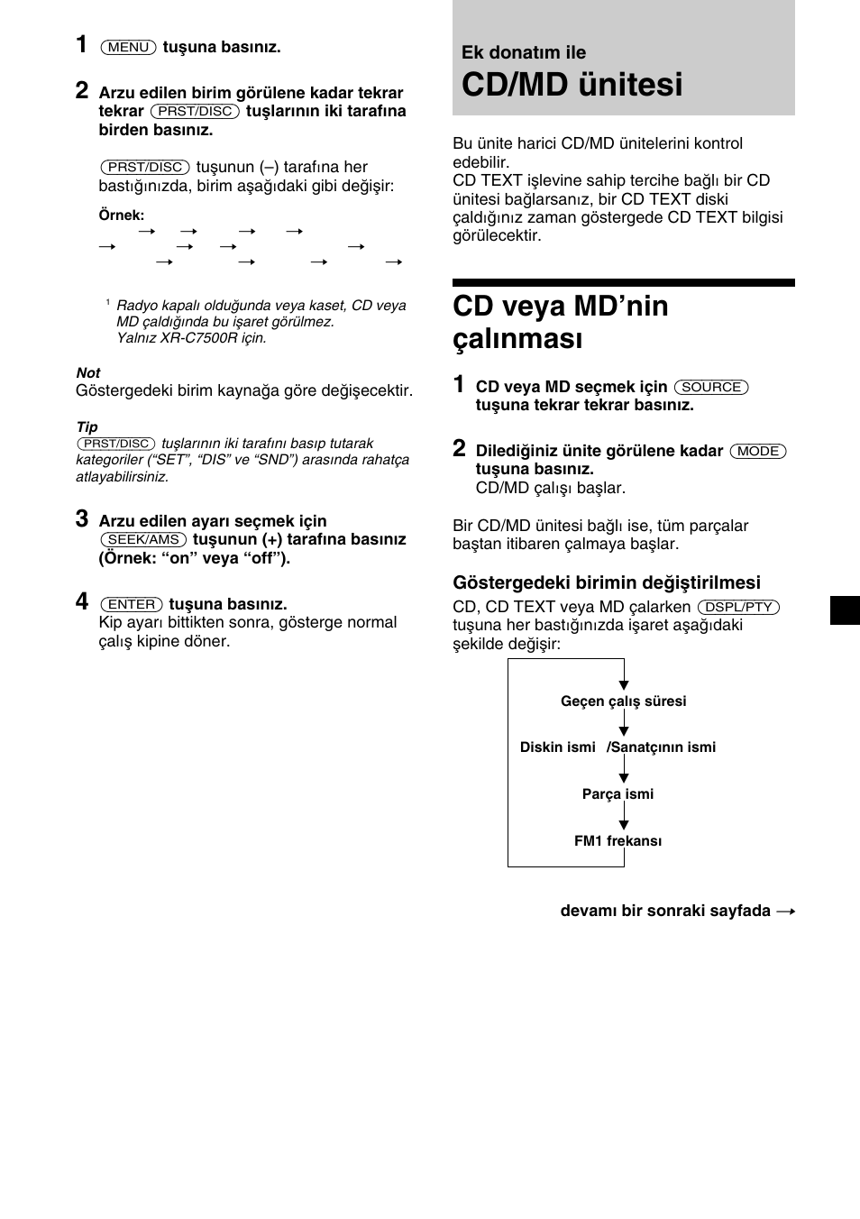 Cd/md ünitesi, Cd veya md’nin çalınması | Sony XR-C7500RX User Manual | Page 157 / 212