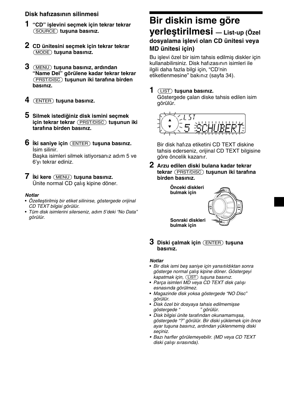 Bir diskin isme göre yerleştirilmesi | Sony XR-C7500RX User Manual | Page 161 / 212