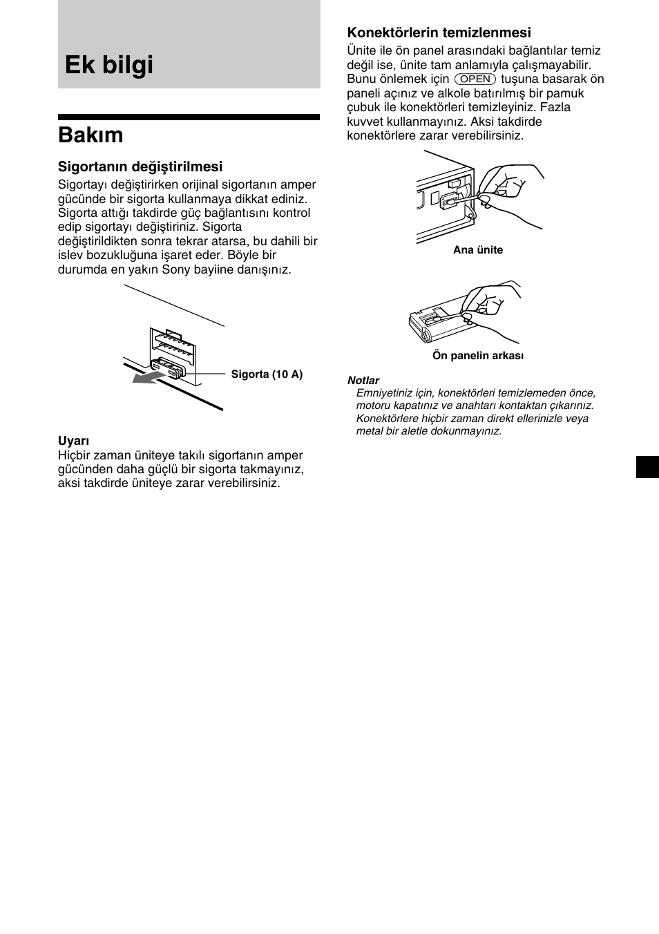 Ek bilgi, Bakım | Sony XR-C7500RX User Manual | Page 163 / 212