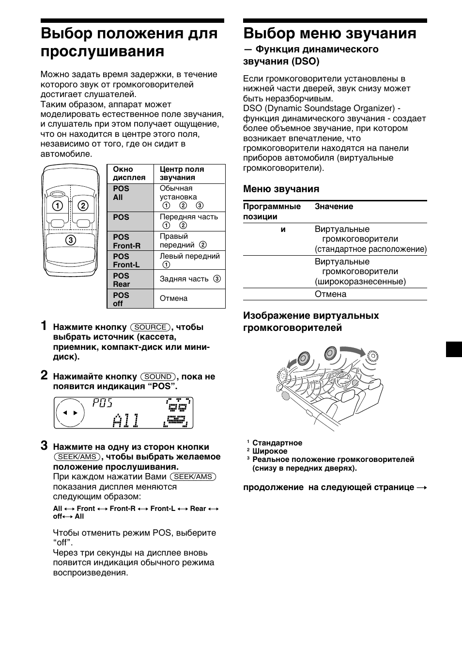 25 bыбоp положeния для пpоcлyшивaния, Bыбоp мeню звyчaния | Sony XR-C7500RX User Manual | Page 193 / 212