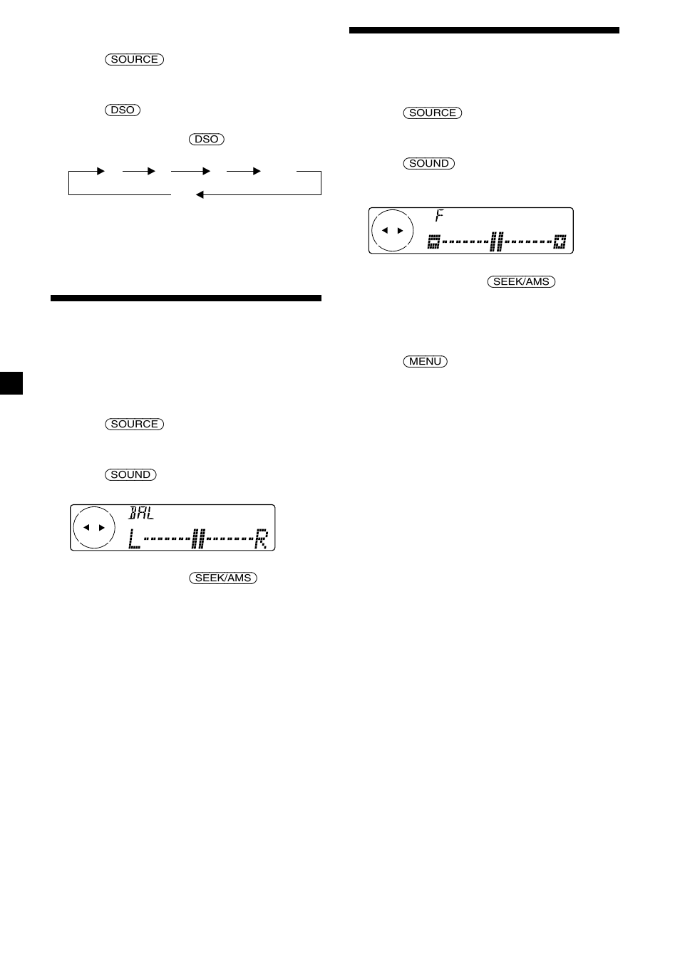 Adjusting the balance (bal), Adjusting the front and rear fader | Sony XR-C7500RX User Manual | Page 26 / 212