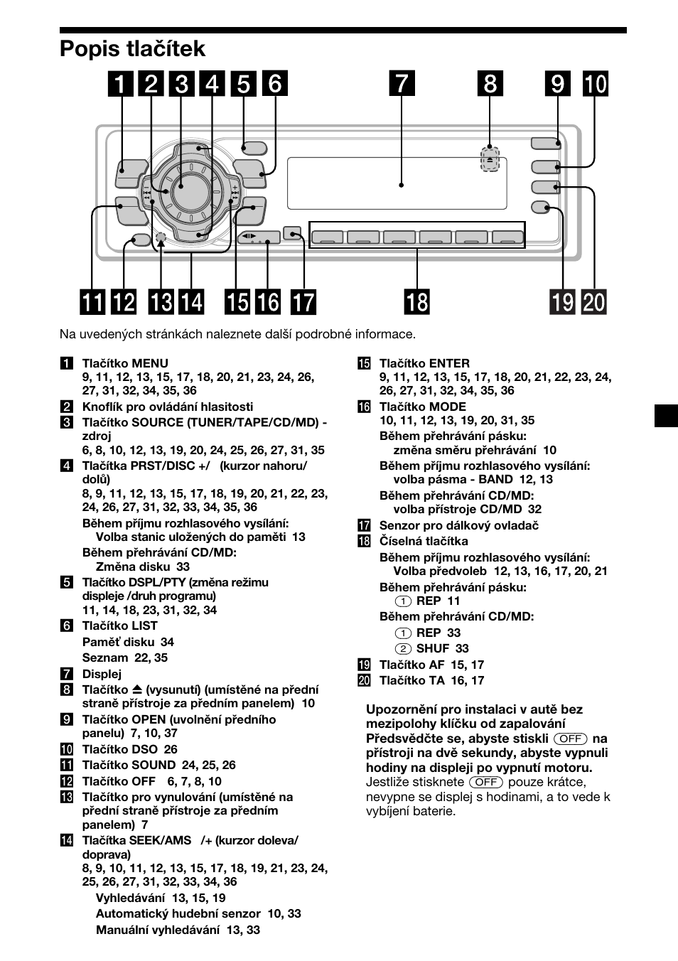 5popis tlačítek | Sony XR-C7500RX User Manual | Page 47 / 212