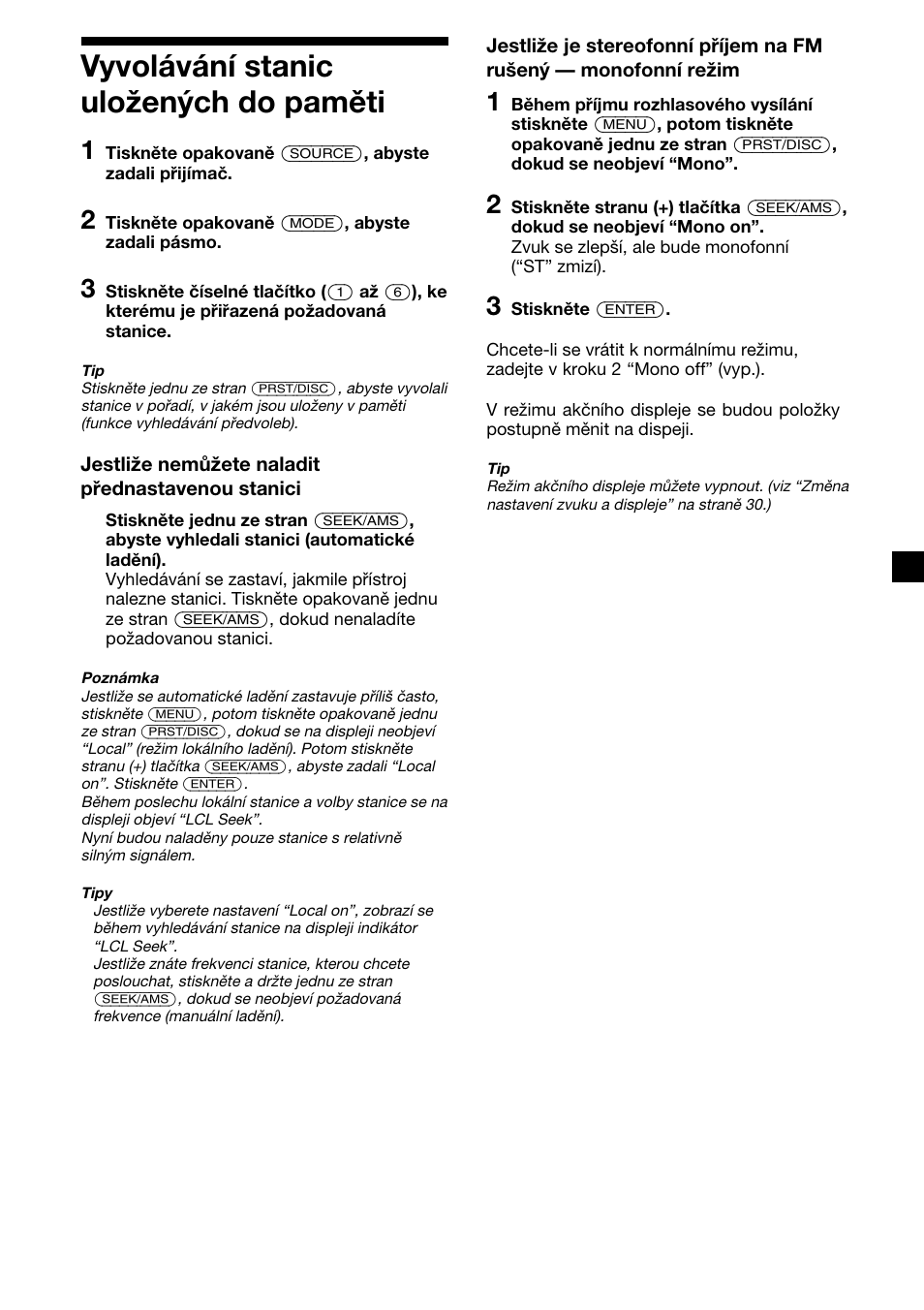 13 vyvolávání stanic uložených do paměti | Sony XR-C7500RX User Manual | Page 55 / 212