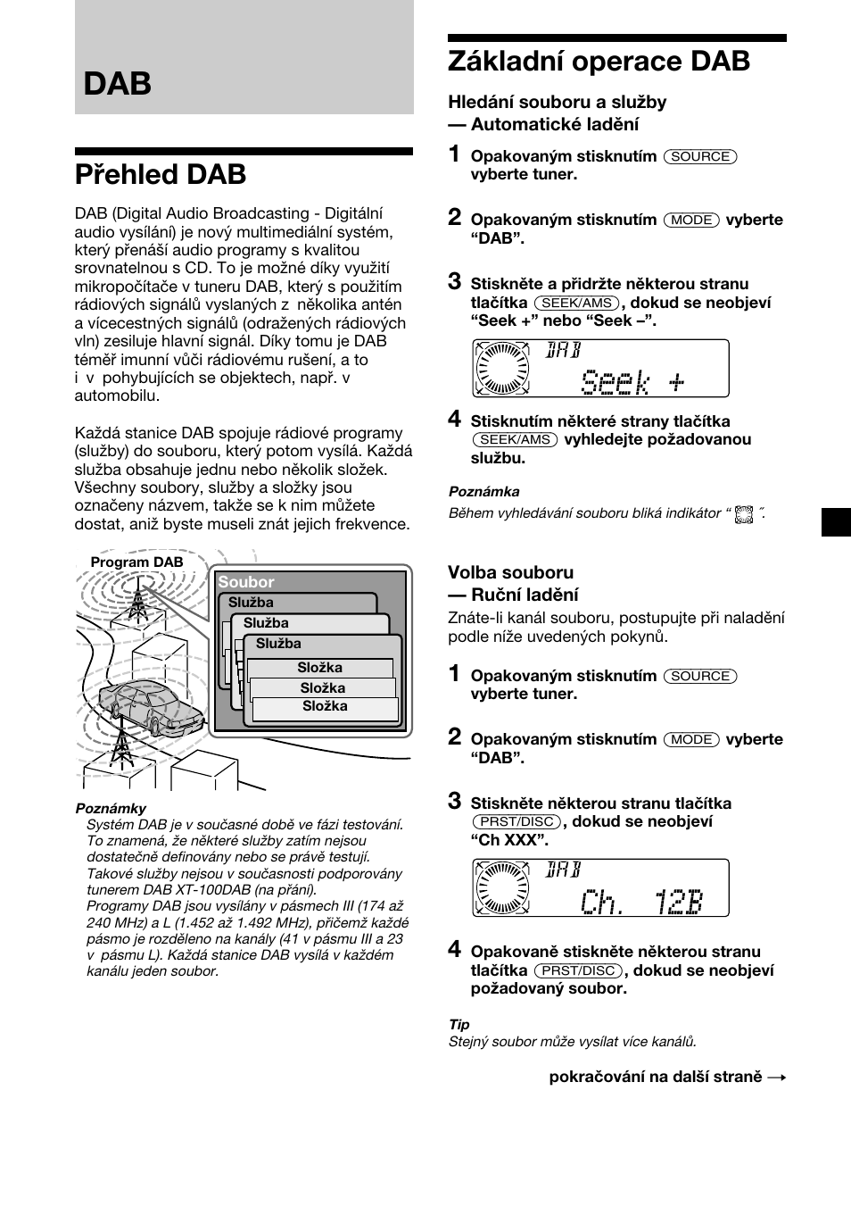 Přehled dab, Základní operace dab | Sony XR-C7500RX User Manual | Page 61 / 212