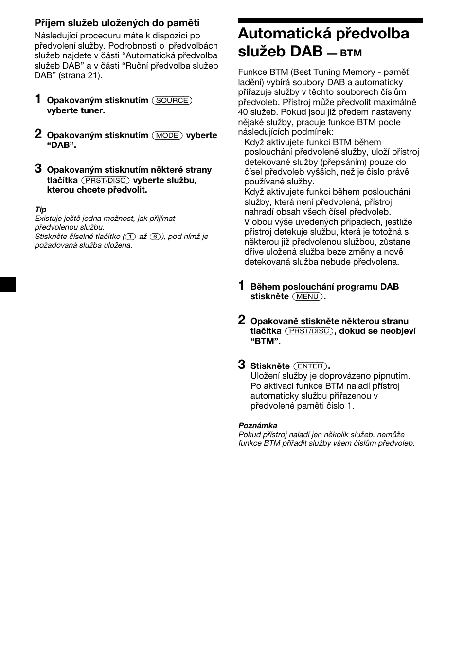 Automatická předvolba služeb dab | Sony XR-C7500RX User Manual | Page 62 / 212
