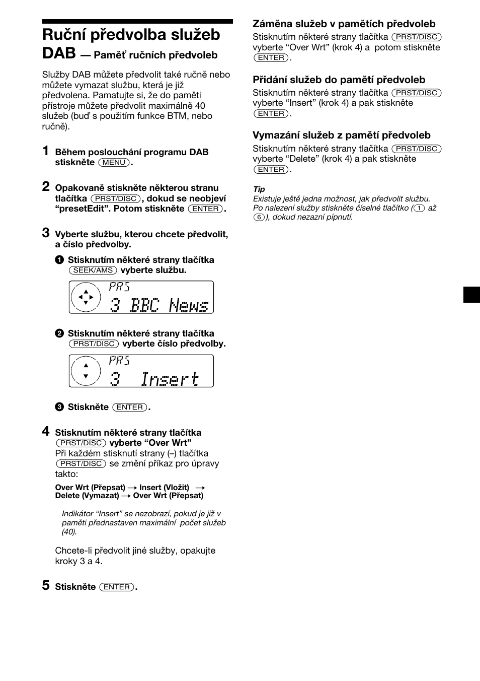 21 ruční předvolba služeb dab | Sony XR-C7500RX User Manual | Page 63 / 212