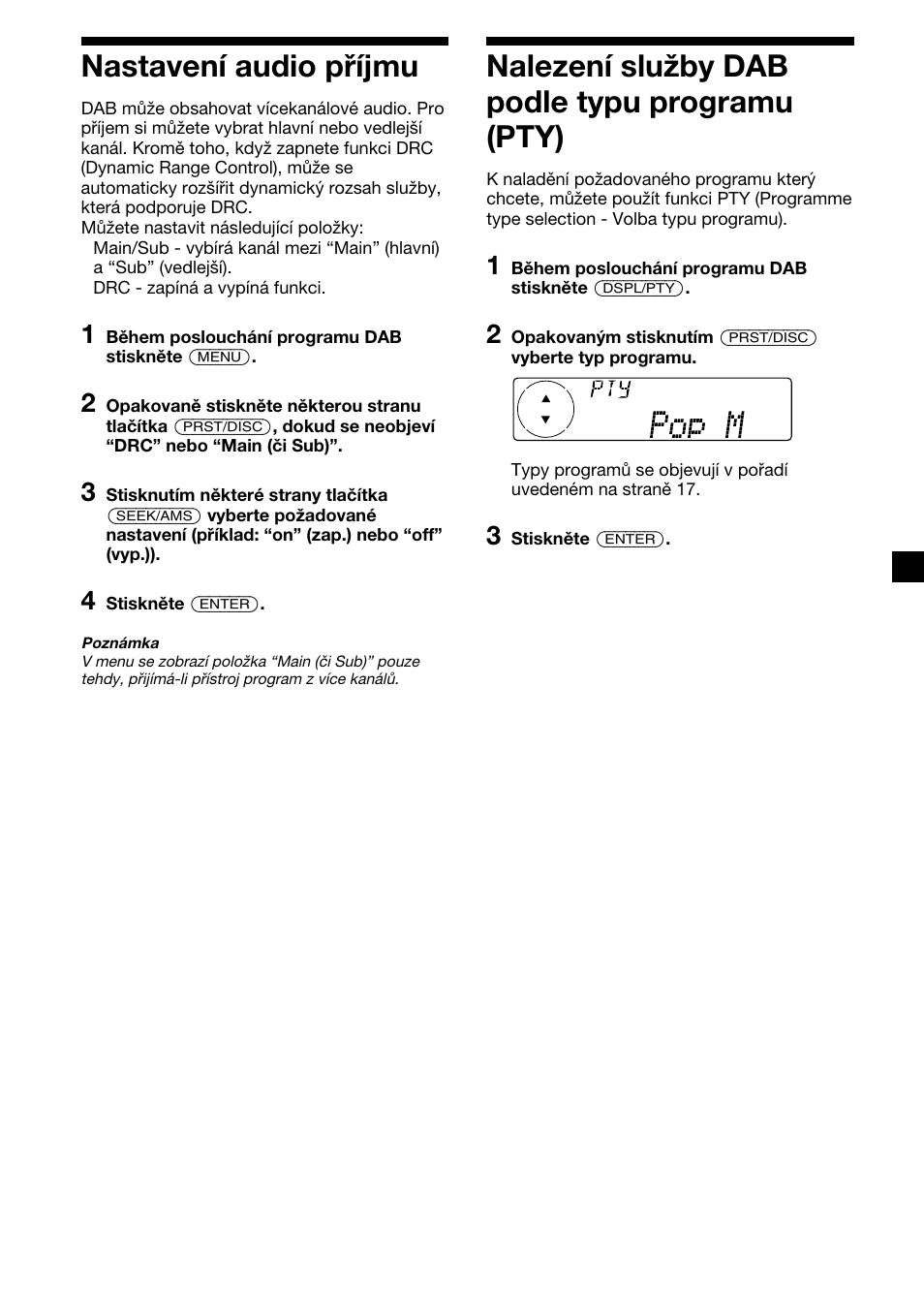 23 nastavení audio příjmu, Nalezení služby dab podle typu programu (pty) | Sony XR-C7500RX User Manual | Page 65 / 212