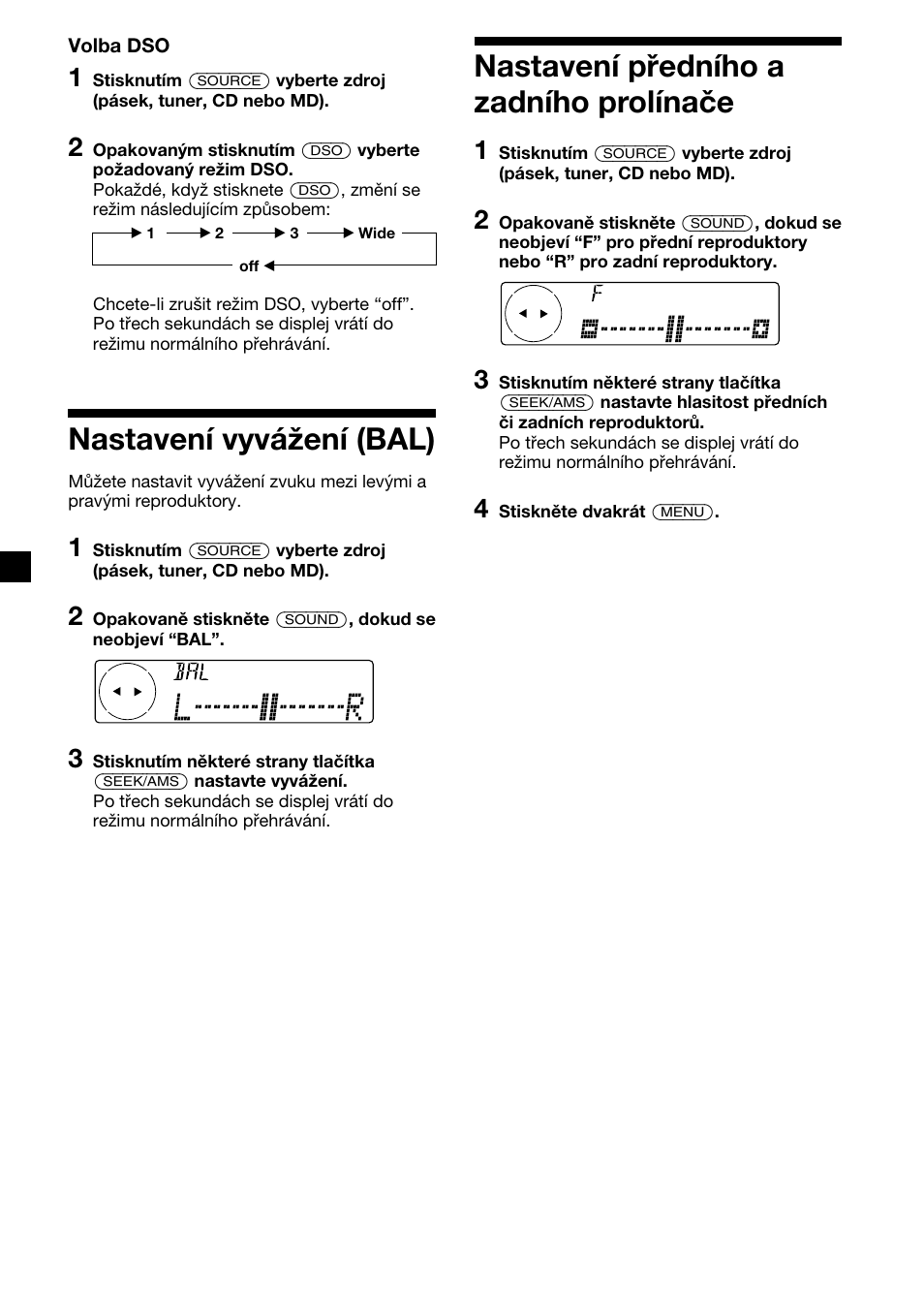 Nastavení vyvážení (bal), Nastavení předního a zadního prolínače | Sony XR-C7500RX User Manual | Page 68 / 212