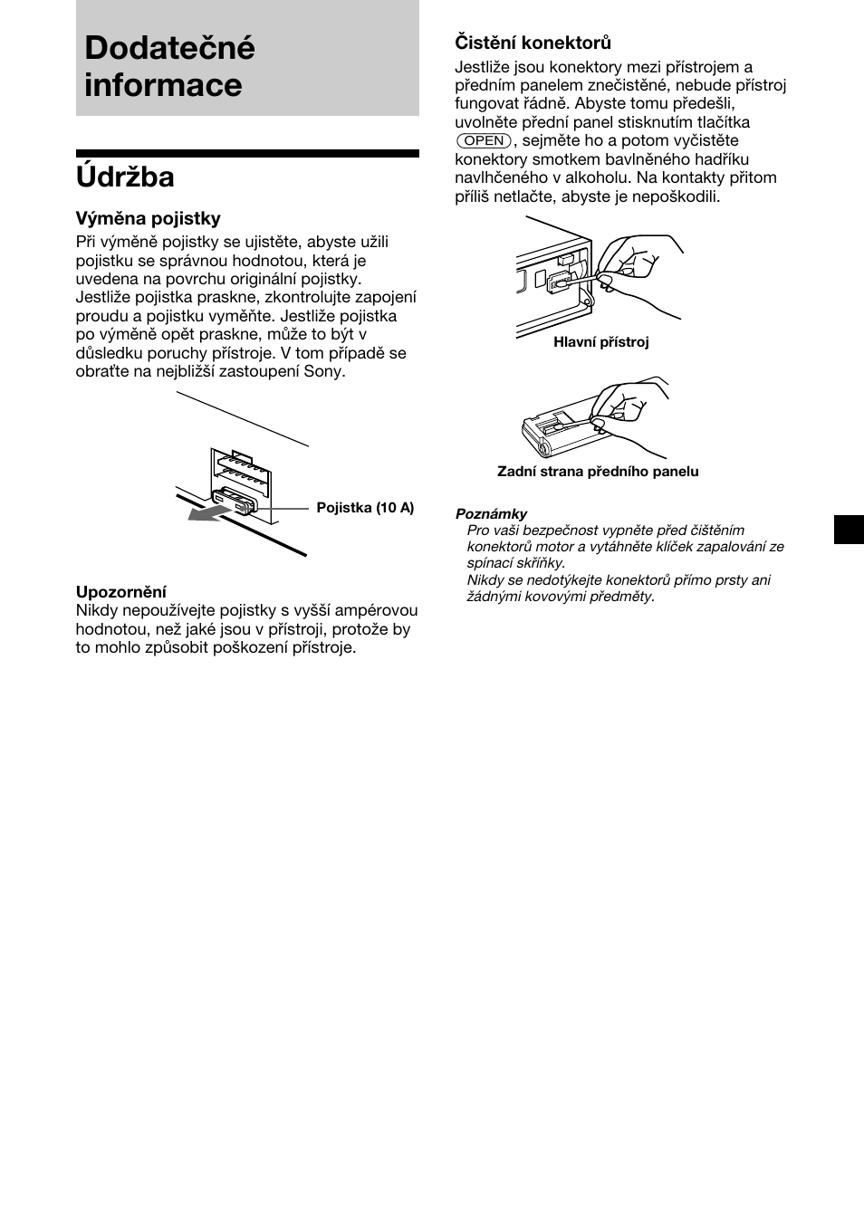 Dodatečné informace, Údržba | Sony XR-C7500RX User Manual | Page 79 / 212