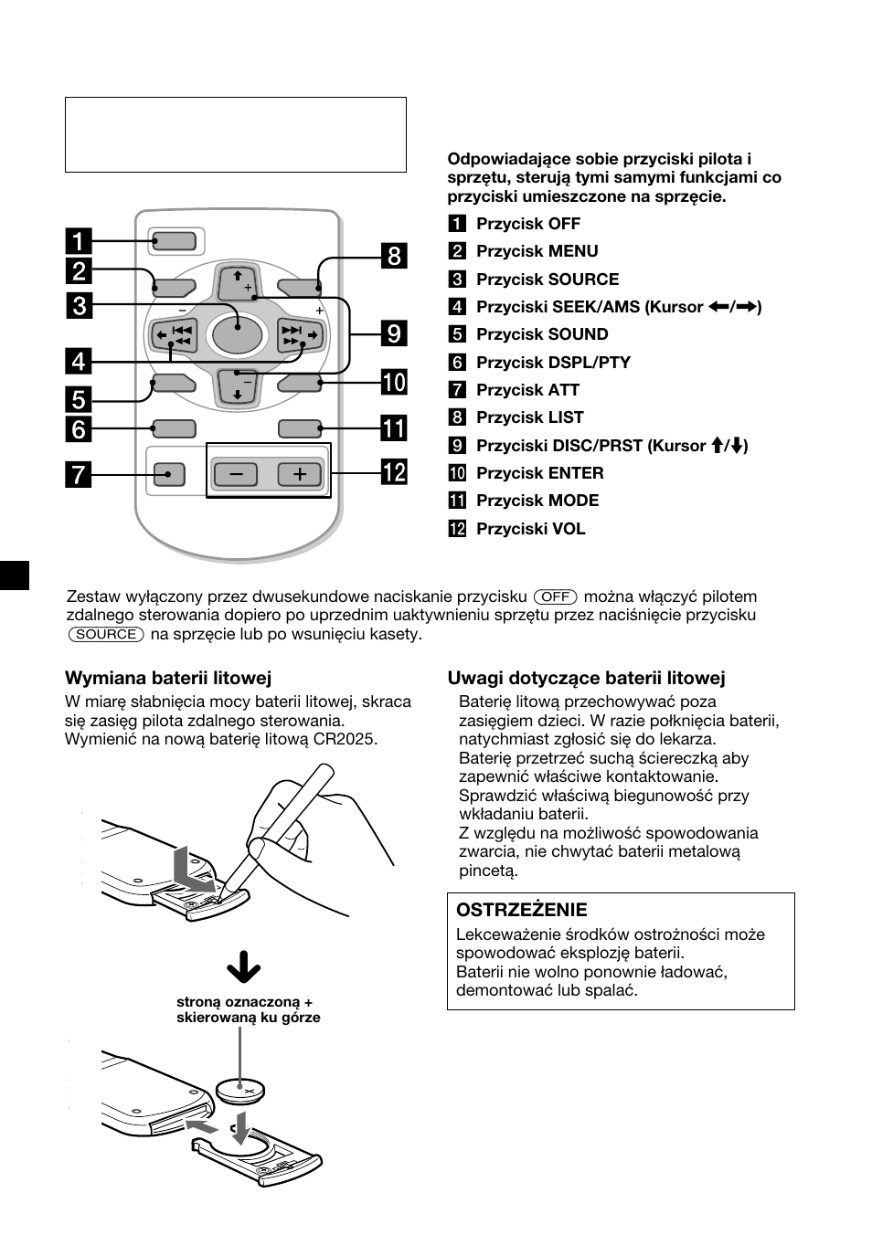 Opcjonalny pilot zdalnego sterowania rm-x91 | Sony XR-C7500RX User Manual | Page 90 / 212