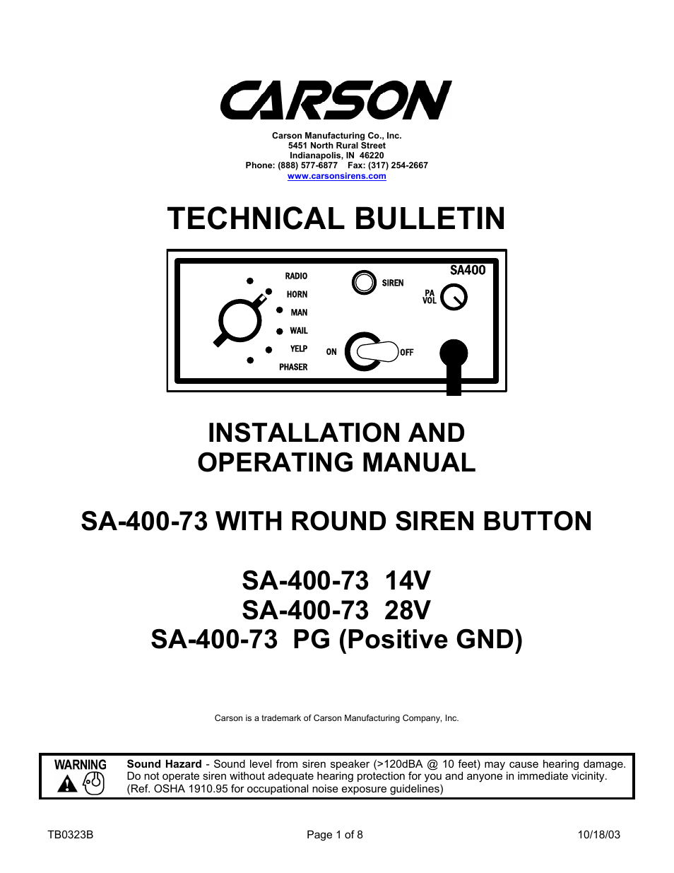 Carson SA-400-73 14V User Manual | 8 pages
