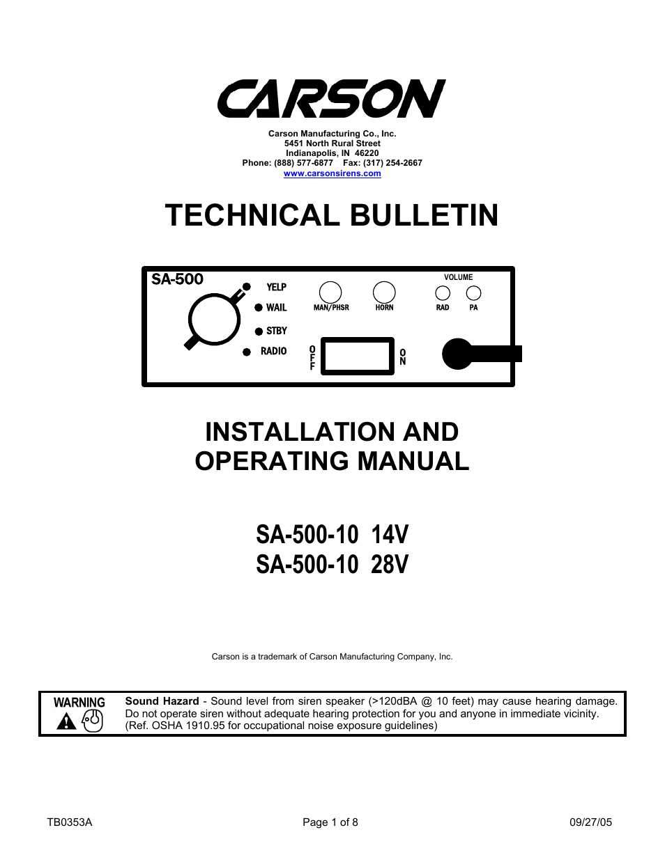 Carson SA-500-10 14V User Manual | 8 pages