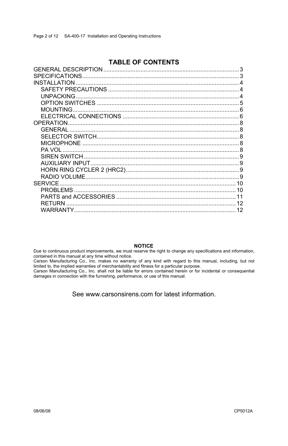 Carson SA-400-17 User Manual | Page 2 / 12
