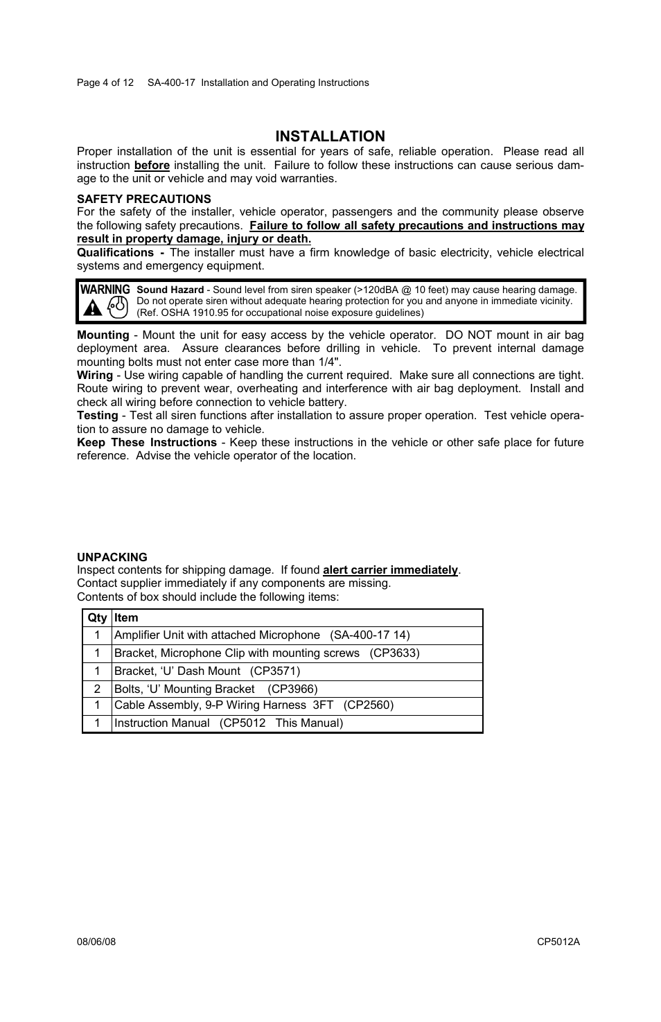 Installation | Carson SA-400-17 User Manual | Page 4 / 12