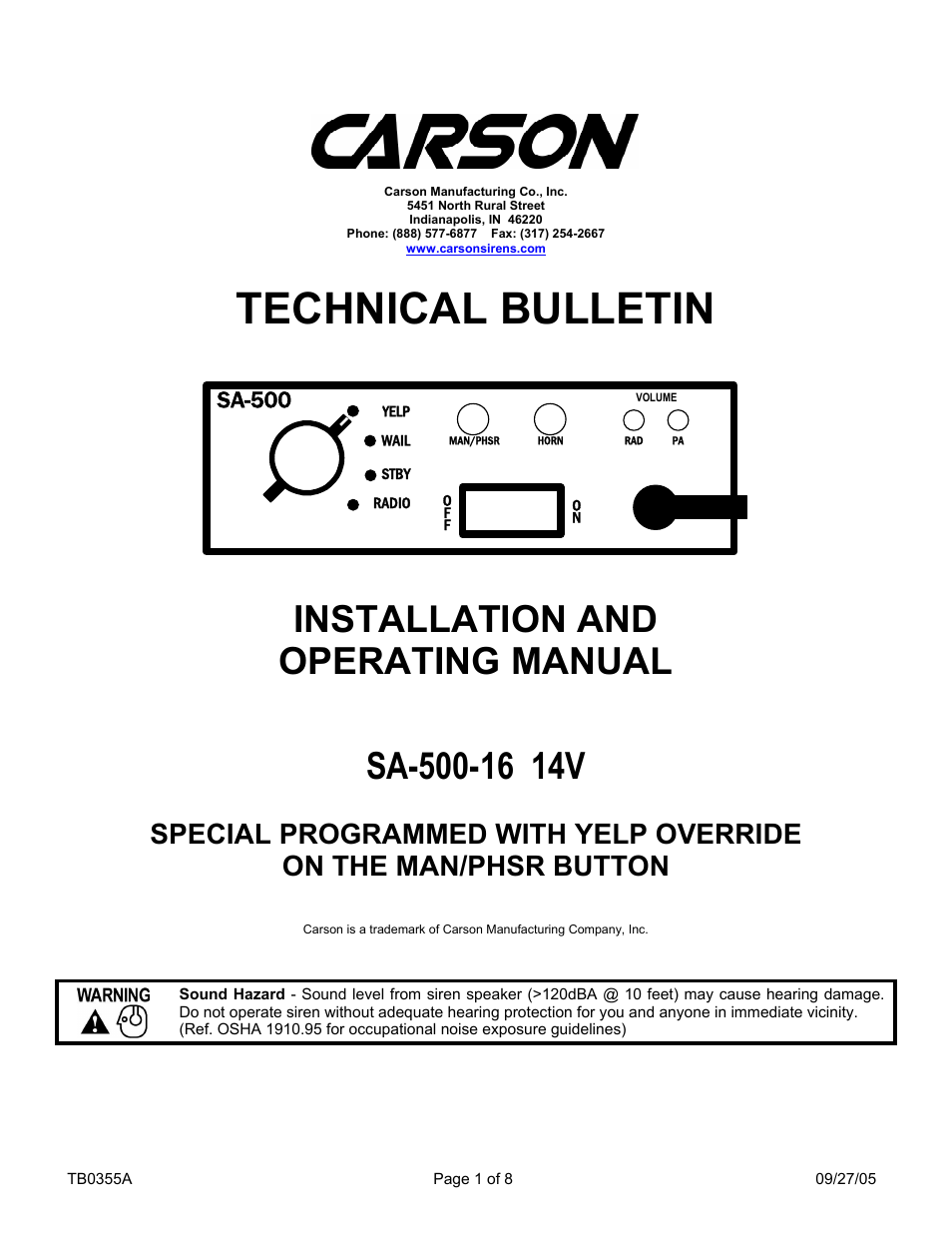 Carson SA-500-16 14V User Manual | 8 pages