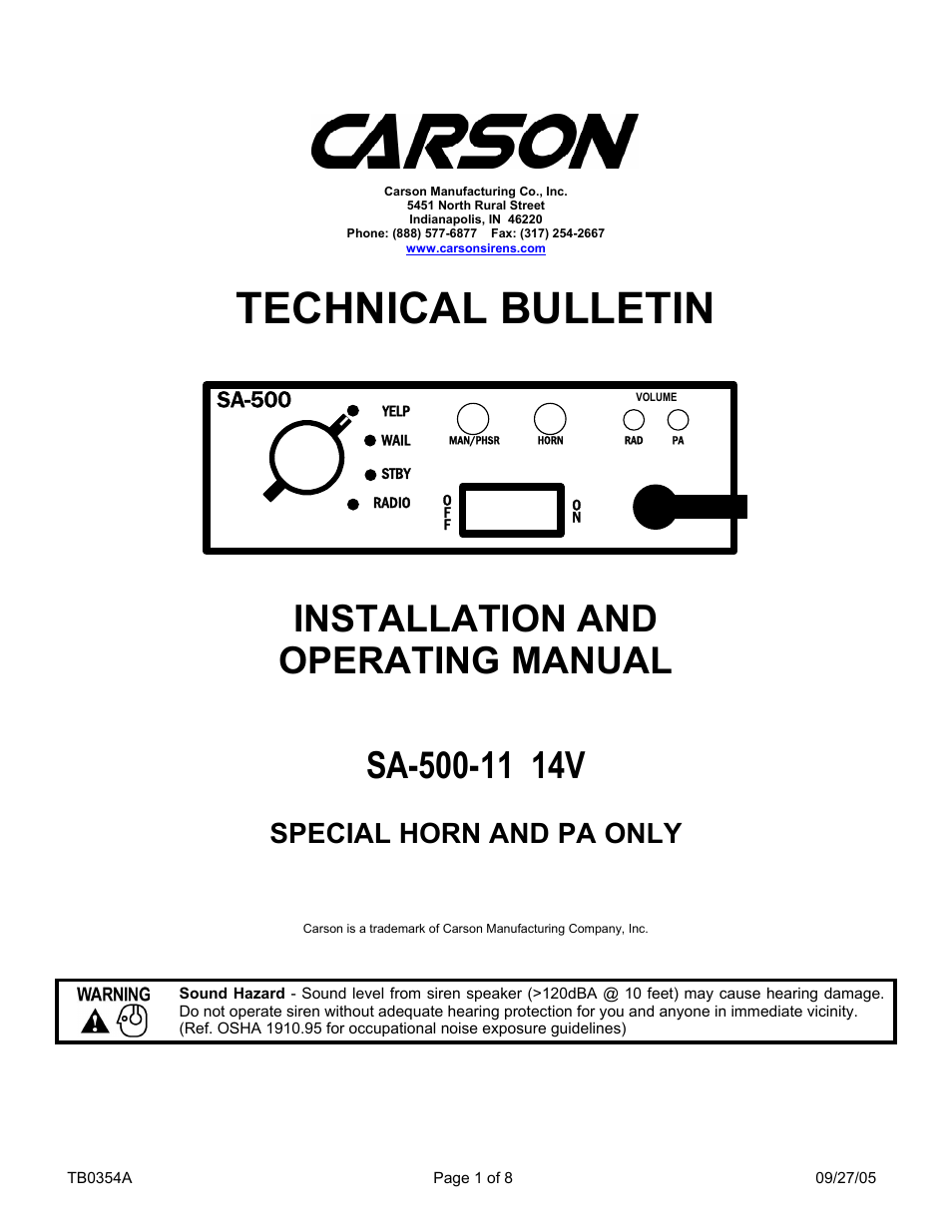 Carson SA-500-11 14V User Manual | 8 pages