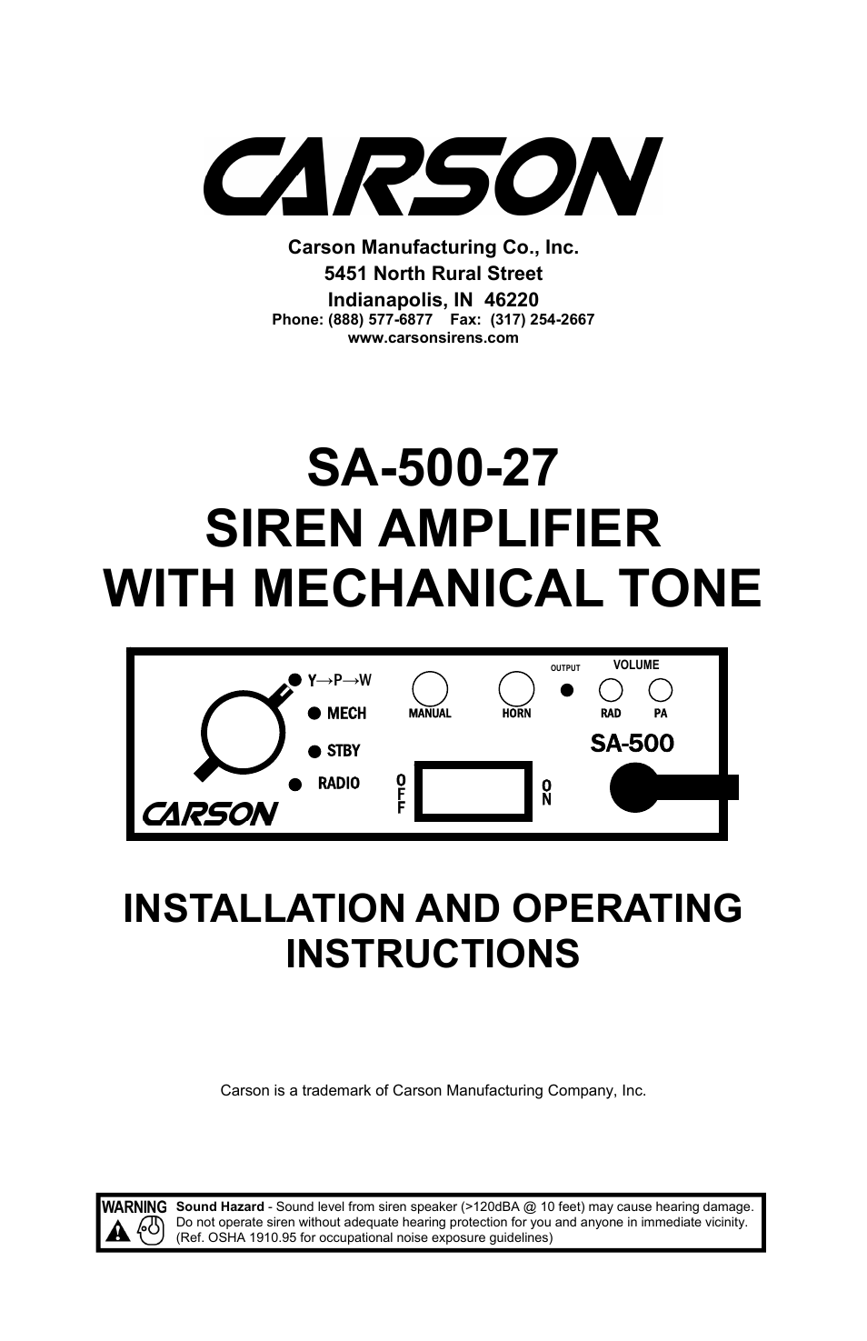 Carson SA-500-27 User Manual | 12 pages